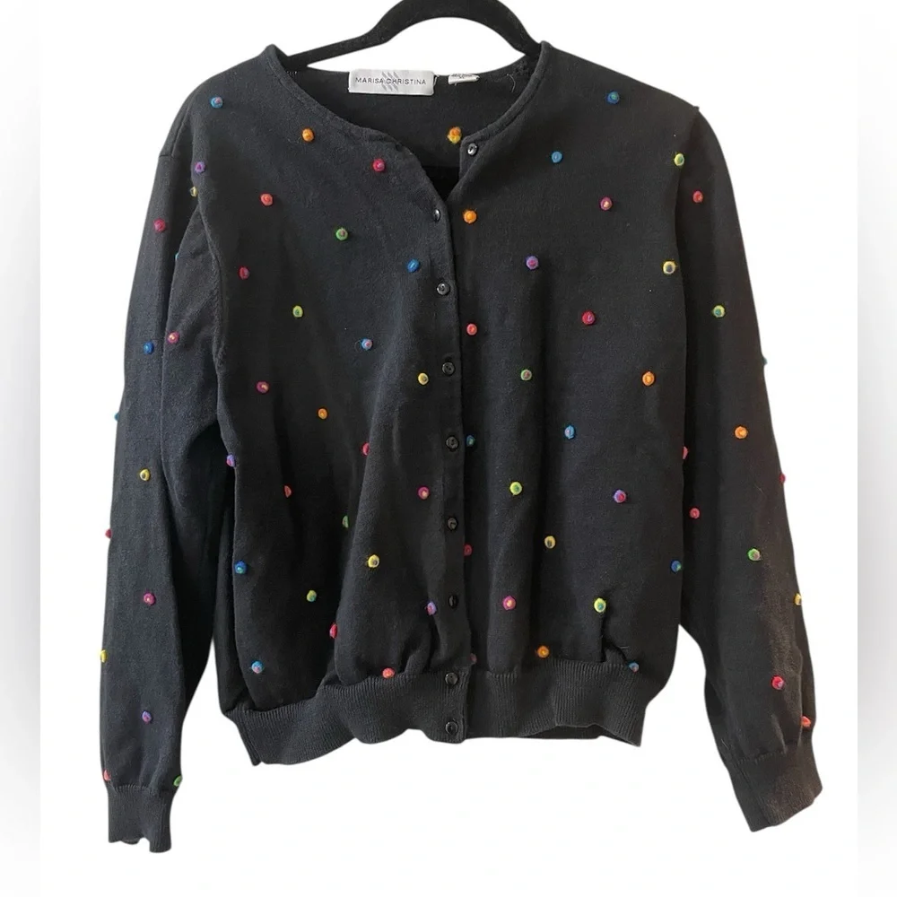 Marisa Christina Button Up Colorful Polka Dot Textured Cardigan XL - Picture 1 of 4
